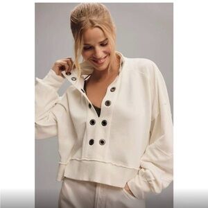 Anthropologie Pilcro Women's The Kamrie Pieced Popover Top White Sz M